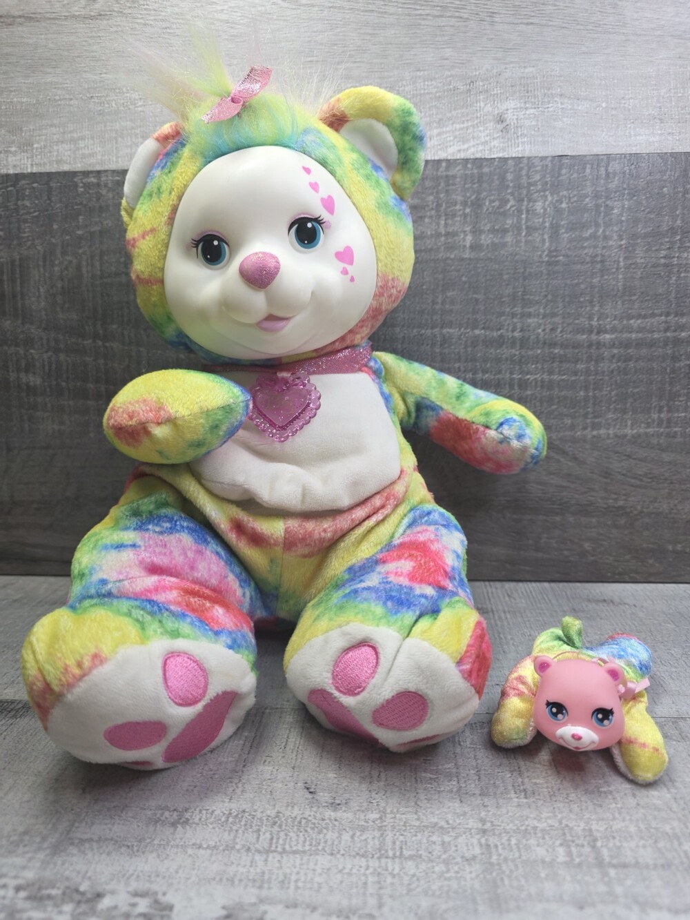 Bear Surprise Plush Rubber Face w 1 Cub Baby White Rainbow Stuffed Animal b129